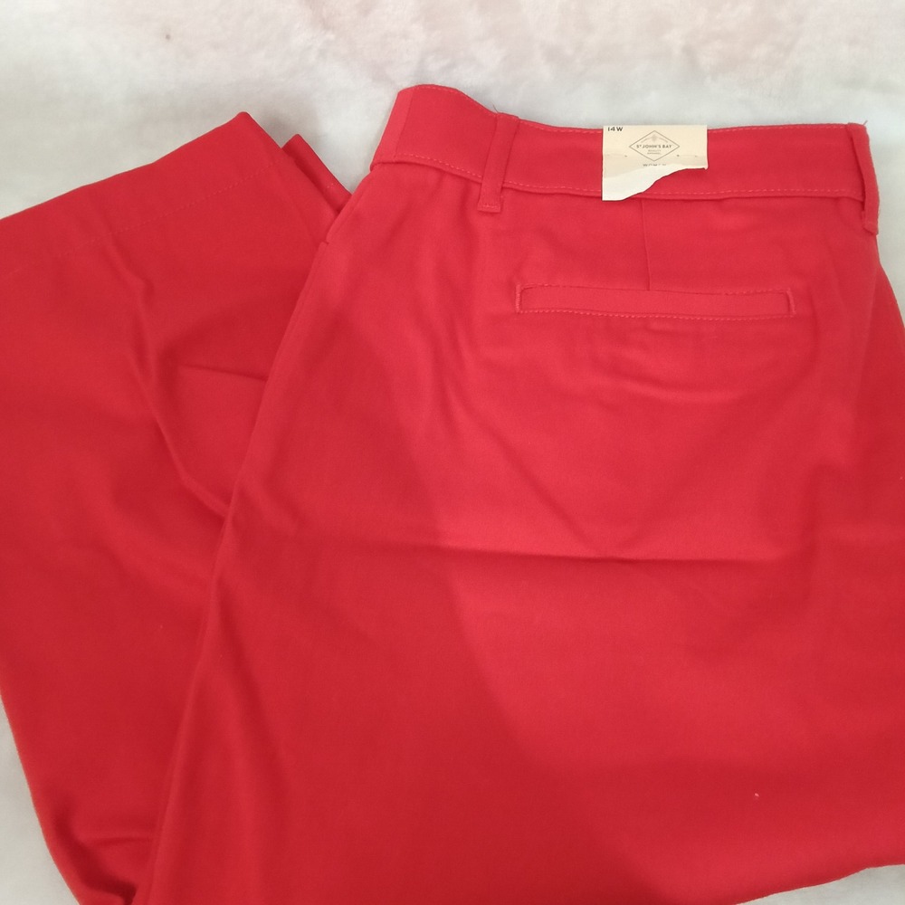 St John's Bay Secretly Slender Capri Pants Red 14 W Tummy Control Cropped Pant